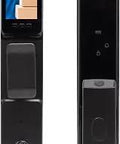 All In One 6 In 1 Keyless Smart Deadbolt With Fingerprint, 3D Face Recognition, sleek black design, dual-view front and side