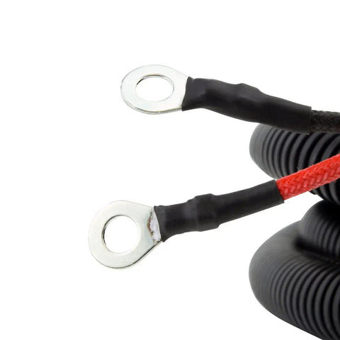 Heavy Duty Dual Output Stator With Voltage Regulator Rectifier And Plug And Play Gasket Swap For Polaris RZR Ranger ACE General Total Charging System Fix Up 2013 Through 2025 wiring harness connectors close-up with eyelets.