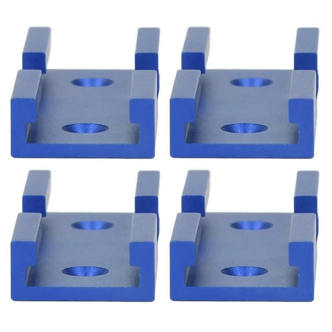 Four Piece T Track Intersection Kit For Woodworking 80mm Pro Grade Aluminum Alloy T Track Setup with blue clamps.