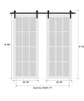 Diagram of Sturdy Double Barn Door With Clear Glass In Matte Black Finish Built To Last 72 By 96 Inches Total Two 36 By 96 Panels