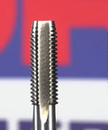 Close-up of Shop Grade High Speed Steel Hand Tap Set for Precision Threading, showing tapered plug and bottom taps.