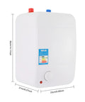 Compact Electric Hot Water Heater Featuring Instant Mini Storage Boiler 1500W with blue and red connectors, 36cm height.
