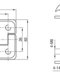 Technical drawing of 60x60 Heavy Duty Zinc Alloy Torque Hinge Hydraulic With Constant Friction, side and top views with measurements