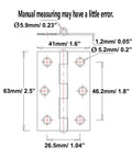Adiyer 2.5-inch stainless steel folding butt hinge for jewelry box lid, 63×41×1.2mm
