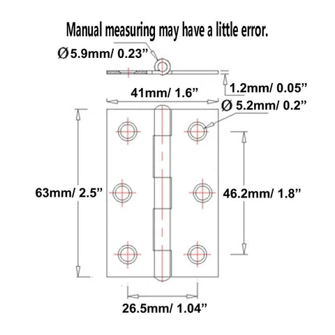Adiyer 2.5-inch stainless steel folding butt hinge for jewelry box lid, 63×41×1.2mm