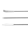 Stainless Steel Micro Lab Sampling Scoop Set Of 4 Long Handle Spatulas And Reagent Spoons For Chemistry And Science Lab Use, three stainless steel ends