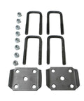 Heavy Duty Trailer Axle U-Bolt Kit With 2-1/8 x 5-3/8 Inch Square U Bolts, Plates, 1/2 Inch Hardware, And 2x2 Tube For Boat, Utility, And Camper Trailers, Stabilizes Tow And Reduces Wobble For Safer Hauling, U-bolts and plates laid out