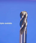 Drill America DWCF318-LCC HSS 4-flute center-cutting end mill, 1/2 x 1/2, close-up of tip