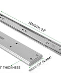 Soft Close Drawer Slides 24 Inch Full Extension Ball Bearing Side Mount Glides with measurements