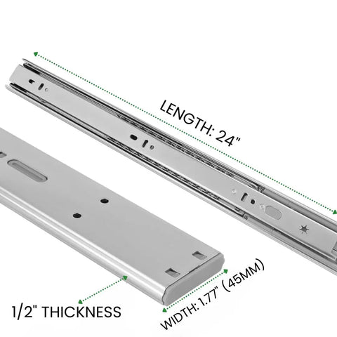 Soft Close Drawer Slides 24 Inch Full Extension Ball Bearing Side Mount Glides with measurements