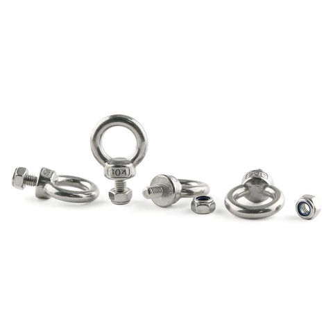 Six Piece M6 Eyebolt Set With M6x12 Thread Shoulder Lifting Ring Eyebolts 304 Stainless Steel With Nylon Lock Nuts For Machinery Auto Marine Power Construction Industrial Use