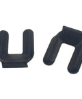 Front view of two black rubber caster pads, Four Pack Rubber Wheel Stops For Furniture, Anti Slip Caster Pads For Bed Frames And Rolling Furniture, Snap On, No Lift Design