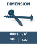 Pocket Hole Screws Size Eight By One And A Quarter Inch Five Hundred Pack Blue Exterior Wood Screws with dimension and SQ2 info