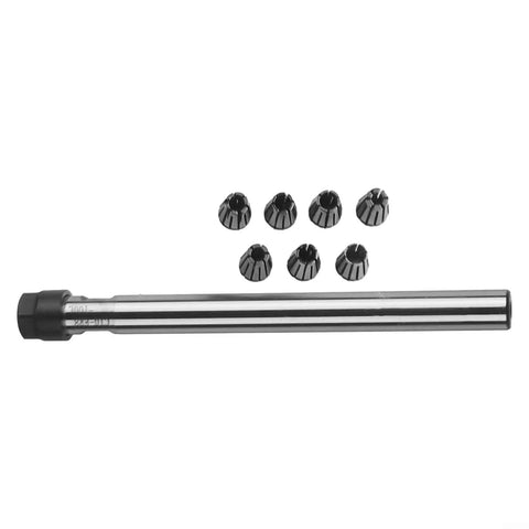 Beefy Steel ER8 Collet Chuck Holder Set 100L with 7Pcs Spring Collet arranged on white background