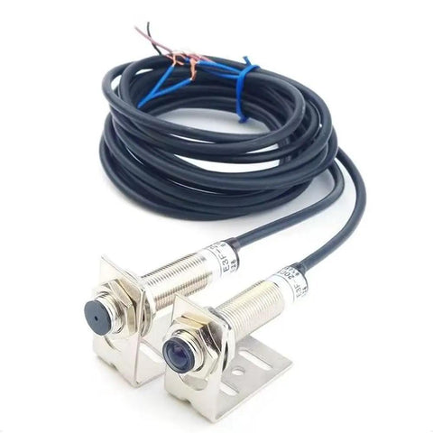 Rugged Outdoor Photoelectric Beam Sensor 0 To 20 Meters Laser Photoelectric Switch With NPN Normally Open Output 6 To 36V DC Ideal For Industrial Automation CNC Gear Doors Conveyors Counting And Positioning, pair of threaded metal sensors