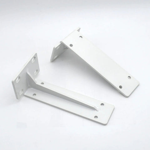 Bulletproof Pair Of Heavy Duty Retro Shelf Brackets Rock Solid Triangle Corner Supports For Diy Open Shelves And Wall Mounts In Kitchen Bedroom Garage 19 7 Inches White, featuring two iron shelf brackets.