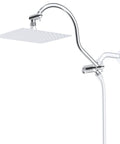 All Metal 12 Inch Brass Shower Arm Extension With 3 Way Diverter Valve G One Half Chrome Universal Shower System Replacement Part Durable Leak Proof Anti Corrosion Extender installed with square shower head