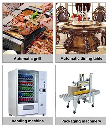 Automatic grill, dining table, vending machine, and packaging machinery in use, suitable for 60KTYZ 110V Synchronous AC Reduction Motor projects.