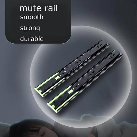 Soft Close Drawer Slides 3 Fold Full Extension Ball Bearing Rails 12 Inch Stainless Steel Cabinet Slides Quiet Side Mount Hardware For Cabinets And Furniture Smooth Glide Low Noise shown with green accents and smooth finish.