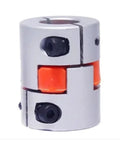 Top Notch Plum Flexible Shaft Coupling Made From Anodized Aluminum For High Torque CNC Stepper Motors With Rapid Response And Vibration Absorption In D95L126 Size To Match 18mm Or 24mm Shafts Perfectly, showing gray and orange design.