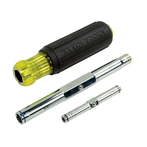 Six In One Nut Driver Set Built Tough With Heavy Duty Hollow Shaft For Long Bolts SAE shown with color coded bands, tools disassembled.