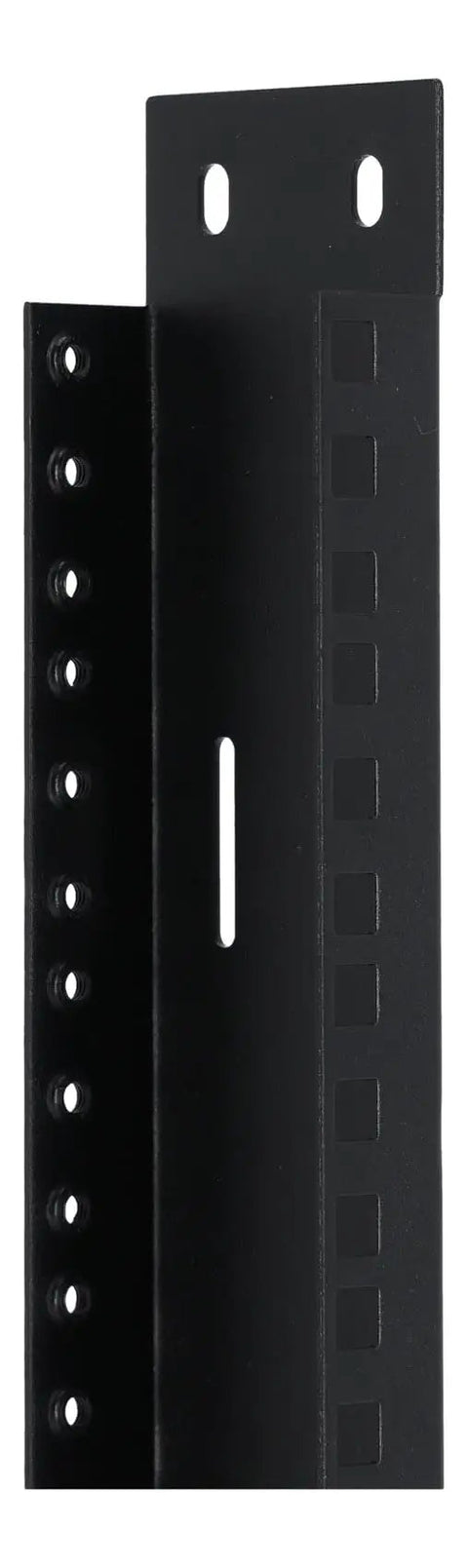 Badass 18U Reversible Rack Rails With M5 Circle And Square Holes For 19 Inch Servers and Pro Audio rig, side view detail.