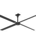 Supercharge Your Space With This 12 Foot Large Diameter Air Circulation Fan In Sleek Black with four blades and a direct drive motor.