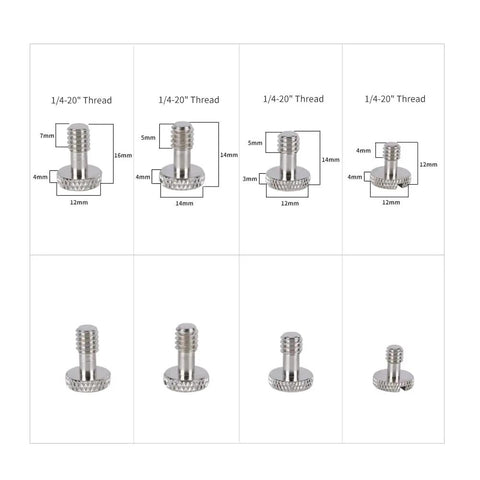 Straight Up Photography Essentials Solid Camera Screw Set With Heavy Duty 1 4 Inch 20 And 3 8 Inch 16 Threads For Dslr Cage Plate Mounts Grip Handles And Cheese Plates Go To Pack Of 24 showing dimensions and details of 1/4-20 screws.