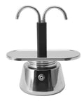 Stovetop Espresso Maker Real Deal Silver Stainless Steel Two Cup Italian Brew Pot With Dual Spout Handle solid base and sleek design.