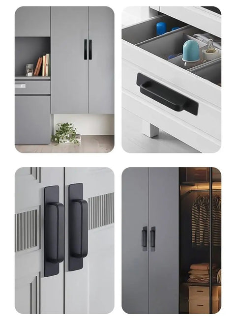 Adhesive Cabinet Handles Self Stick Drawer Pulls Black Zinc Alloy No Drill Required For Kitchen Cabinets Drawers Refrigerators Windows And Sliding Doors 8.25 Inch Length Anti Fingerprint Coating Resists Smudges And Water Stains on gray cabinets