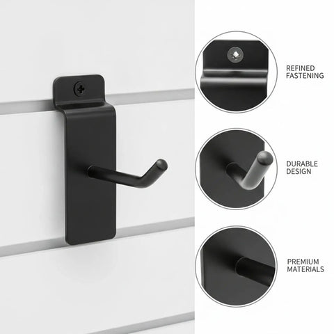 Heavy Duty Slatwall Hook Carbon Steel For Retail Displays And Garage Organization, Simple Tool Free Install, Durable Wall Mount Hanger
