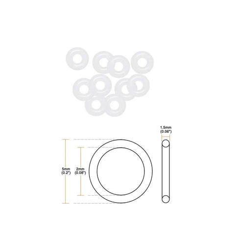 Silicone O Rings 5mm OD 2mm ID 1.5mm Cross Section White Pack Of 10 For Compressor Valves And Pipe Repair Waterproof Seal Gasket, size diagram