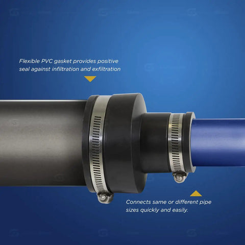No Fuss Flexible Reducing Coupling 4 To 2 Inch Black Dwv Pipe Connector Leak Proof Rubber Joint connecting pipes in plumbing.