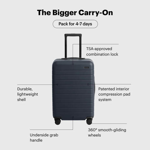 Bigger Carry On Luggage From Away, Lightweight Hardside Large Suitcase with Spinner Wheels, TSA Lock, Airline Approved, Navy Blue