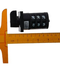 Side view of Seven Position Rotary Changeover Switch for High Current Projects, 20A at 500V with orange ruler for scale