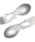 4 In 1 Stainless Steel Spoon Fork With Carabiner And Bottle Opener, Lightweight Survival Tool For Hiking And Camping, 2 Pack