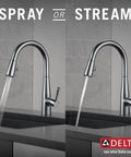 Essa Brushed Nickel Kitchen Faucet With Pull-Down Sprayer, modern single hole sink faucet showing spray and stream modes