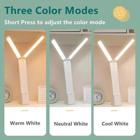 Dual Head LED Desk Lamp With Big Lighting Coverage For Home Office And Dorm Rooms Portable Battery Powered Rechargeable Light in three color modes