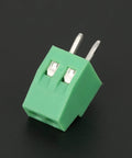 Close-up of a green 2 Pin 2.54mm Pitch PCB Screw Terminal Block Connector from the 50 PCS Plastic Universal PCB Mount Assortment Kit.