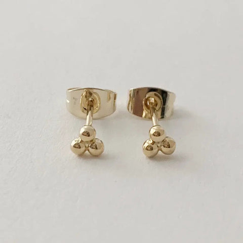 Petite Trinity Ball Stud Earrings In 18K Gold Plated Minimalist Delicate Jewelry With A Tiny Three Ball Cluster For Everyday Wear And Effortless Subtle Shine For Casual Cool Everyday Vibe, 4x4mm