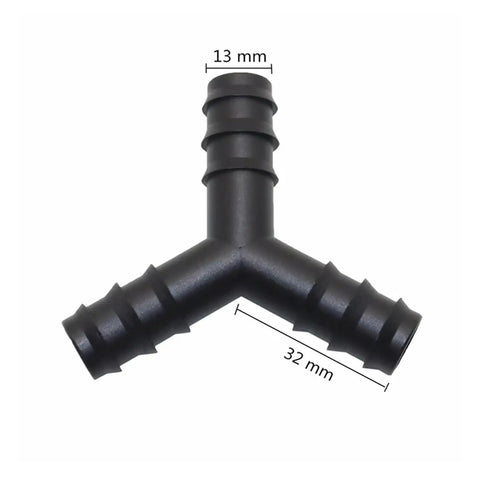 Half Inch Three Way Hose Connector Set For Drip Irrigation And Garden Systems, 100 Pieces black PP plastic Y splitter, 13 mm