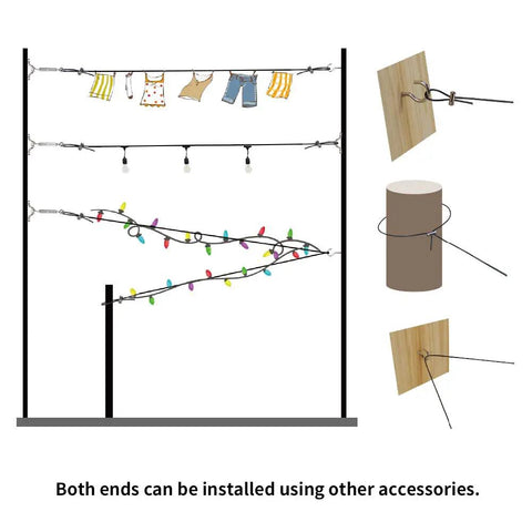 Outdoor Globe String Lights Hanging Kit With 164ft Black Vinyl Coated 304 Stainless Steel Cable tension system illustration
