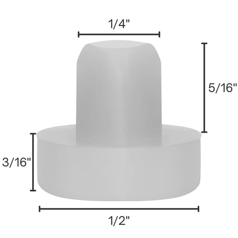 Silent Glide Swivel Rocker Chair Bumpers Built With Hella Durable Nylon Floor Protectors Featuring A Wide 1/2 Inch Foot And A Tight 1/4 Inch Stem To Keep Your Outdoor Setup Rolling Smooth In A Clean White 25 Pack dimensions 1/4 inch stem and 1/2 inch pad.