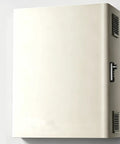 Killin Electric Vehicle Charger Enclosure Lock Box Wall Mount with key lock, air vents, cream steel finish, for outdoor security.