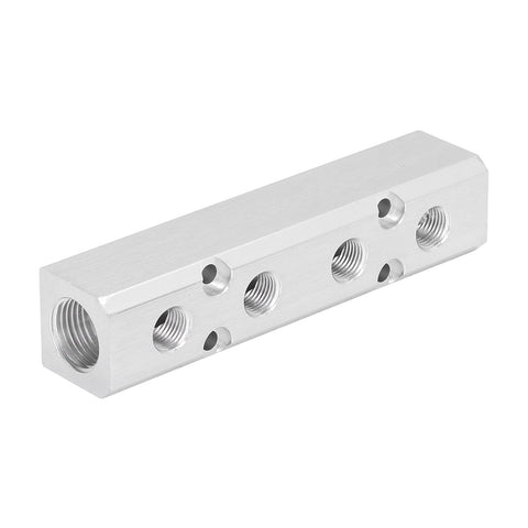 Aluminum Pneumatic Manifold Air Splitter for Quick Connectors and Compressed Air Systems, Plug and Play Install, side angle view
