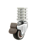 Close-up of a single 1.5 inch stainless steel stem caster with silent brake from pack of four, for furniture and racks.