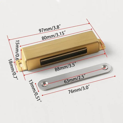Heavy Duty Magnetic Door Catch 70 Lb Latch for Cabinets, Closets, and Furniture Stainless Steel Gold Finish with dimensions