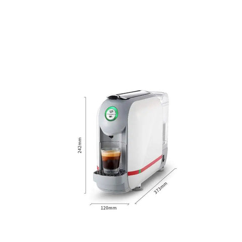 White compact capsule espresso machine for home or office with 20 bar pressure 500ml water tank one touch brew small mini size
