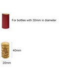 Top Shelf 30 Pack Natural Cork Wine Bottle Stoppers With 40 PVC Heat Shrink Caps In Four Bold Shades, showing sizes and colors.