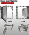 Tough As Nails 9 8 Inch Square Access Panel With Tile Ready Cover And Snug Magnetic Latch, showing front and back views, stainless steel.